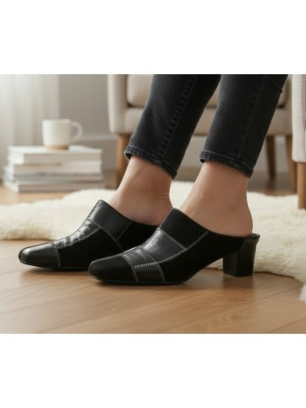 NEW IN BOX Black Patchwork Leather LIZ CLAIBORNE Mule Ladies Size 8